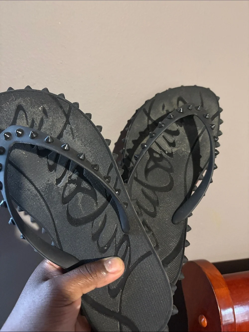 Christian Louboutin Kids Black Spike-Trim Sandals with Red Soles